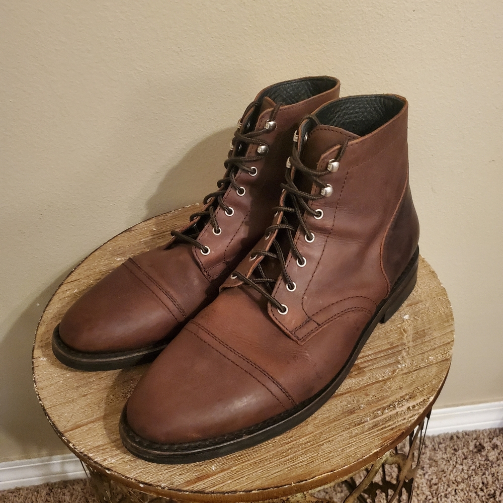 THURSDAY BOOT CO. Captain Cap Toe Arizona Adobe Leather Lace-Up Ankle Boots 12½ - Picture 6 of 11